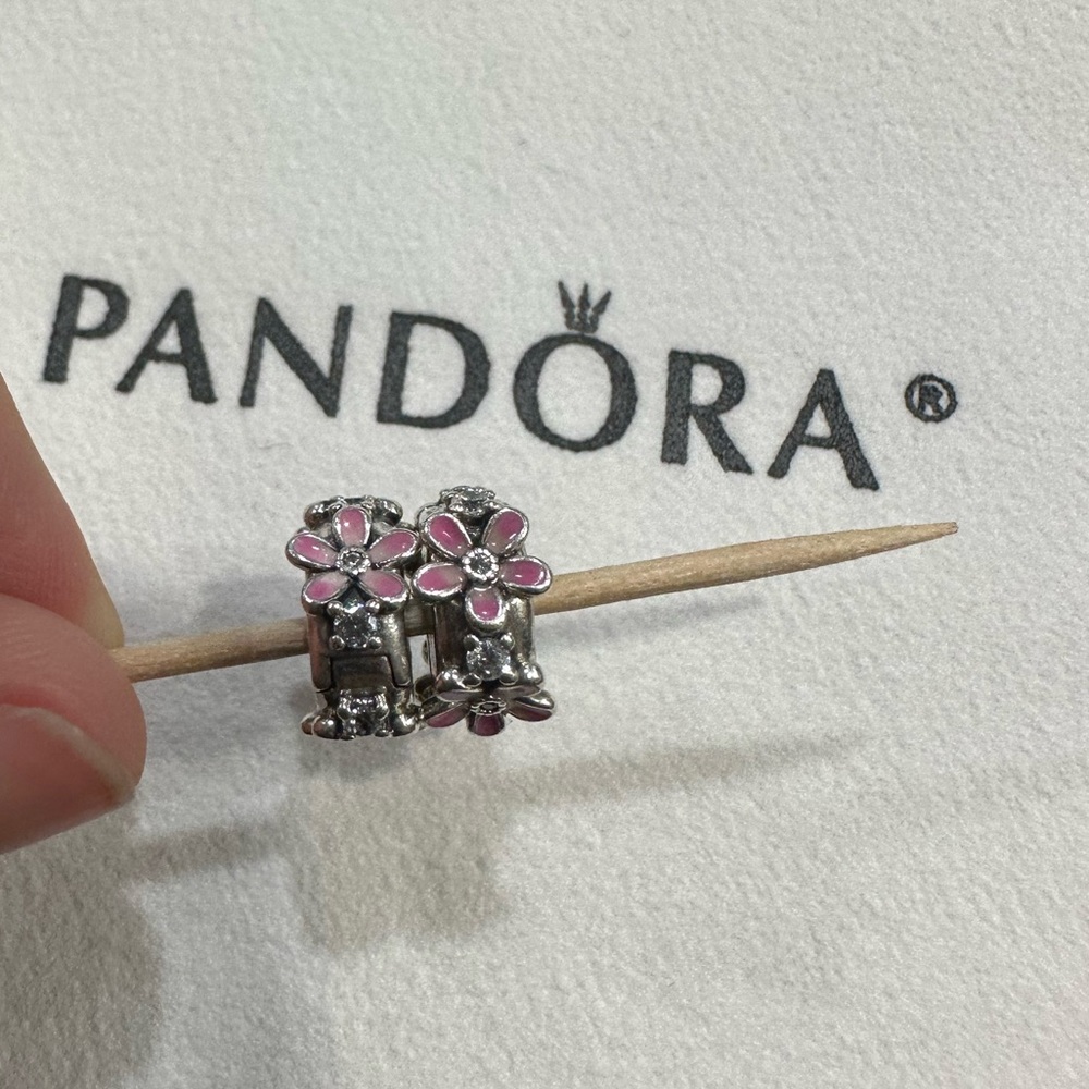 PANDORA Pink Daisy Flower Enamel & CZ Clip Charm
